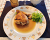 Poulet fermier bio bien doré jus de cuisson fleur de sel