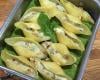 Conchiglioni farcies au bleu d'Auvergne et émulsion verte à la roquette