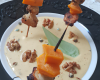 Brochettes de Saint Jacques & noix de pécans avec son velouté de potimarrons