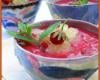 Soupe de fraises pochées, granité verveine