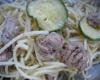 Spaghetti et poêlée de courgettes & steack au roquefort