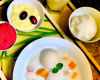 Riz au lait de Madagascar, minestrone de fruits exotiques et sorbet litchis