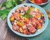 Salade de pastèque aux tomates cerises et aux olives