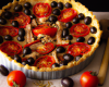 Tarte au thon, tomates et olives noires