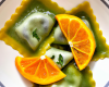 Raviolis verts, blancs et oranges