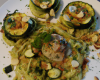 Saint-jacques sur lit de tagliatelles de courgettes,pesto de persil aux amandes