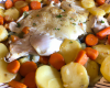 Poulet, pommes de terre et carottes en gratin au Camembert