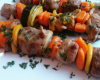 Brochette de veau aux écrevisses et légumes confits