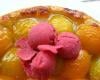 Tarte aux abricots, sorbet à la framboise