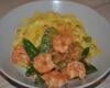 Tagliatelles aux scampis et mange-tout