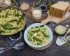 Pâtes à la crème de Grana Padano AOP, asperges vertes et petits pois