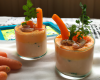 Verrine mousse au lait de crevettes sur  lit de carottes au cumin