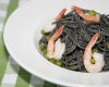 Spaghettis noirs maison aux petits pois et crevettes