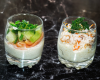 Verrine de saumon fumé, concombre, surimi