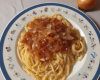 Spaghetti et compotée d'oignons doux