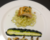 Filet de cabillaud, tagliatelles de courgettes et sa sauce bleue noix