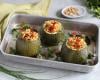 Courgettes farcies au couscous, quinoa noir et graines de lin