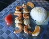 Brochettes de crevettes et saint jacques sauce agrumes