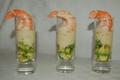 Verrines d'avocat, crème de gingembre et crevettes