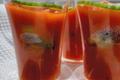 Gaspacho frais aux dés de saumon et cabillaud de Norvège