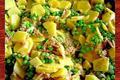 Poêlée de pommes de terre,petits pois et thon