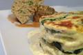 Gratin de courgette et pommes de terres au chèvre,pain de viande au gomasio,sauce à la moinette