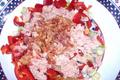 Salade de riz épicées aux coustilles de lard et poivrons