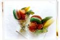 Verrine guacamole, mangue, avocat, saumon, macaron saumon, St Moret, aneth.......