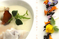 Mousseline de pommes de terre au Lapsang Souchong et amandes Girolles et lard de Colonnata