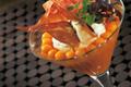 Soupe de melon, chantilly au porto et chips de jambon