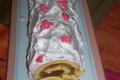 Bûche pommes et pralines roses