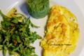 Salade de pissenlits, omelette et purée à la spiruline