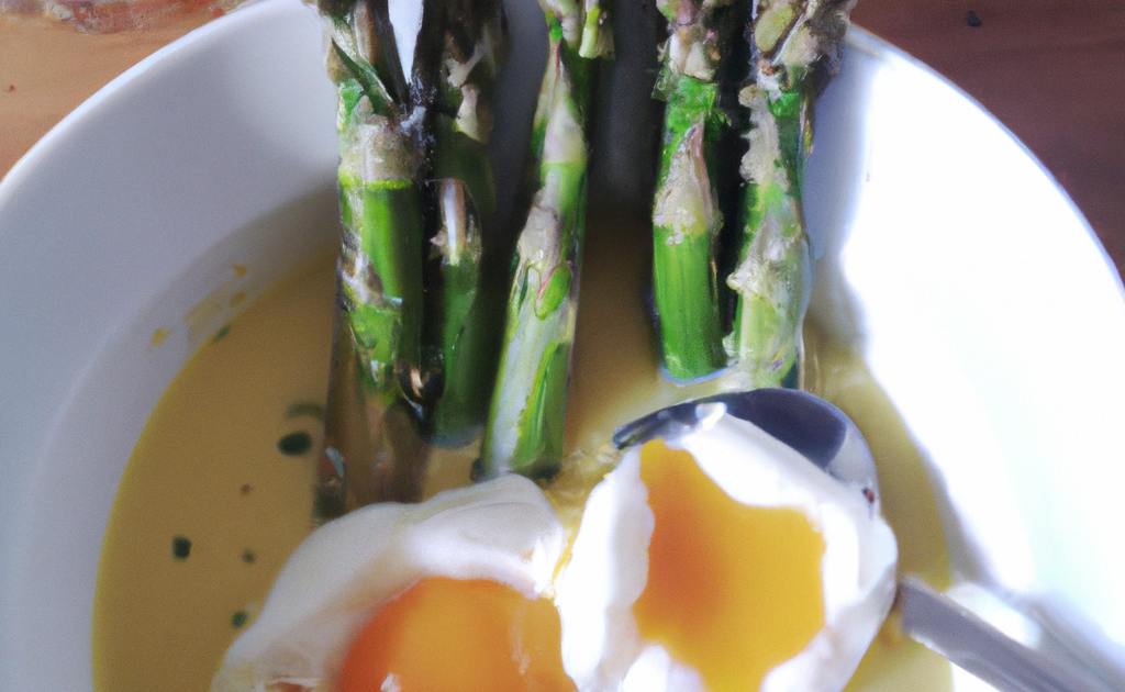 Recette Asperges vertes, bouillon au thé vert, huîtres et œuf de