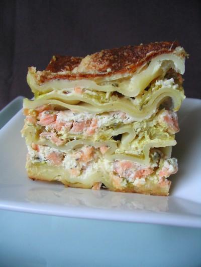 lasagnes aux deux saumons et poireaux