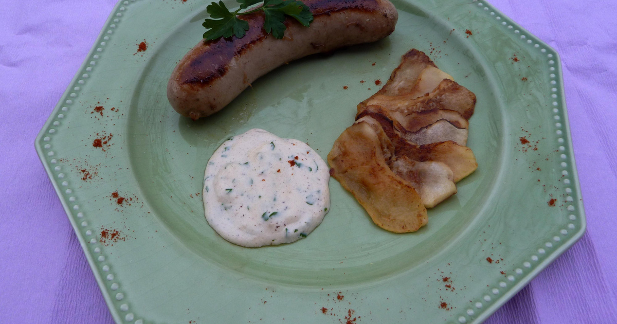 Recette Boudin blanc poêlé et son éventail de pommes à la sauce