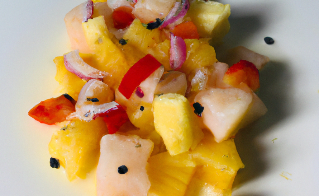 Recette Ceviche de poisson aux poivrons, oignons, ananas et fruits de