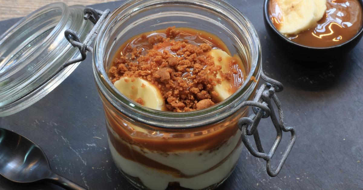 Bocal ou verrine grecque dulce de lèche banane spéculos au cookeo