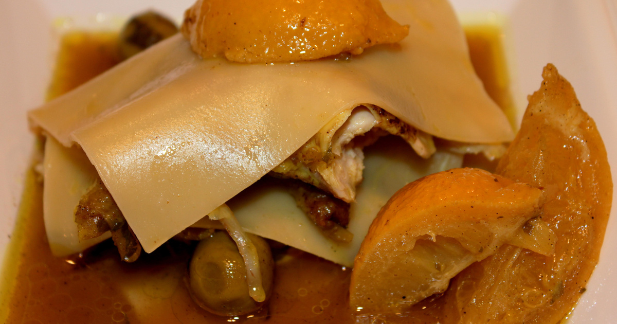 Recette Raviole ouverte de poulet au citron jus de cuisson