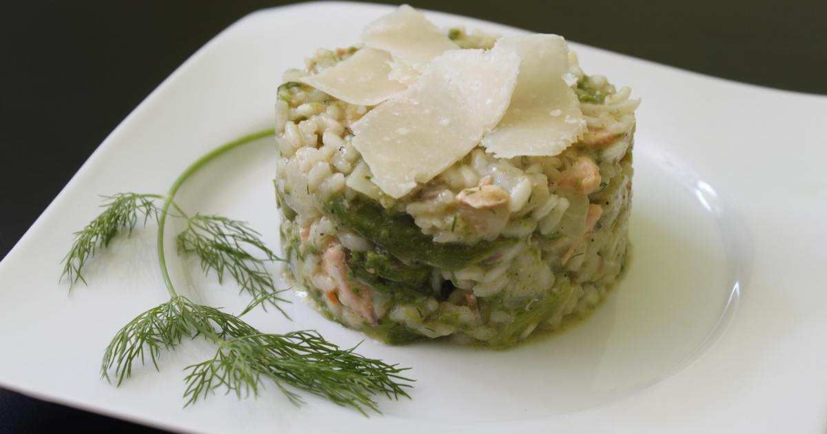 Recette Risotto Au Saumon Et Têtes Dasperges Vertes 