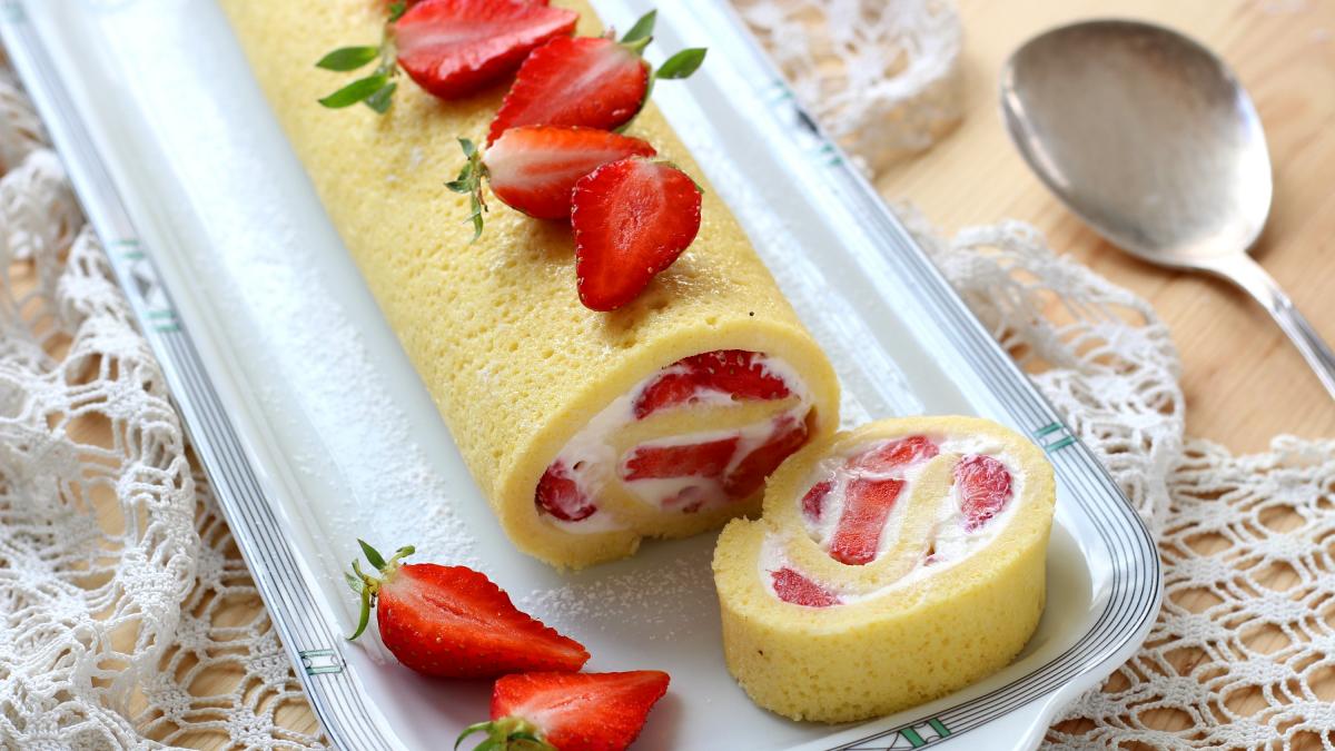 Gâteau roulé à la fraise - Recette adaptée Primevere