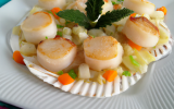 Noix de coquilles St Jacques, étuvée de légumes