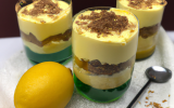 Verrine de mousse de mascarpone, crème au citron et crumble au chocolat