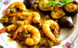 Gambas au curry et aux aubergines braisées maison