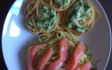 Spaghettis vertes au Philadelphia et au saumon fumé