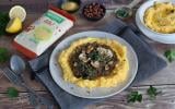 Polenta végétarienne aux lentilles vertes, champignons de Paris et épinards