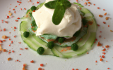 Carpaccio de homard et glace de Philadelphia  - Sponge cake de concombre et poudre de mojito