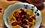 Velouté de courge, châtaignes et chorizo