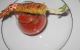 Gambas chapelure d'agrumes sauce poivron framboises