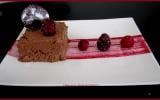 Marquise chocolat et coulis fruits rouges