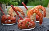 Salsa de tomates et échalotes, gambas marinés aux saveurs créoles